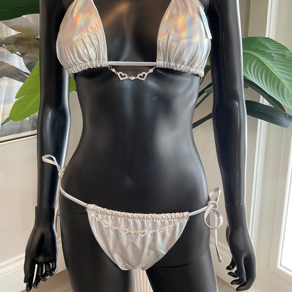 Silvery White Bikini with Charming Bikini Charms!